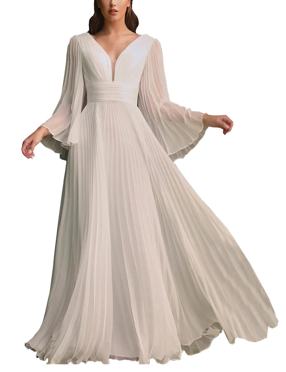 MaochiyugouchirouMaxi Dress Elegant Satin Chiffon Long Sleeve Large Pan Princess Wedding Engagement Dress, white, XL