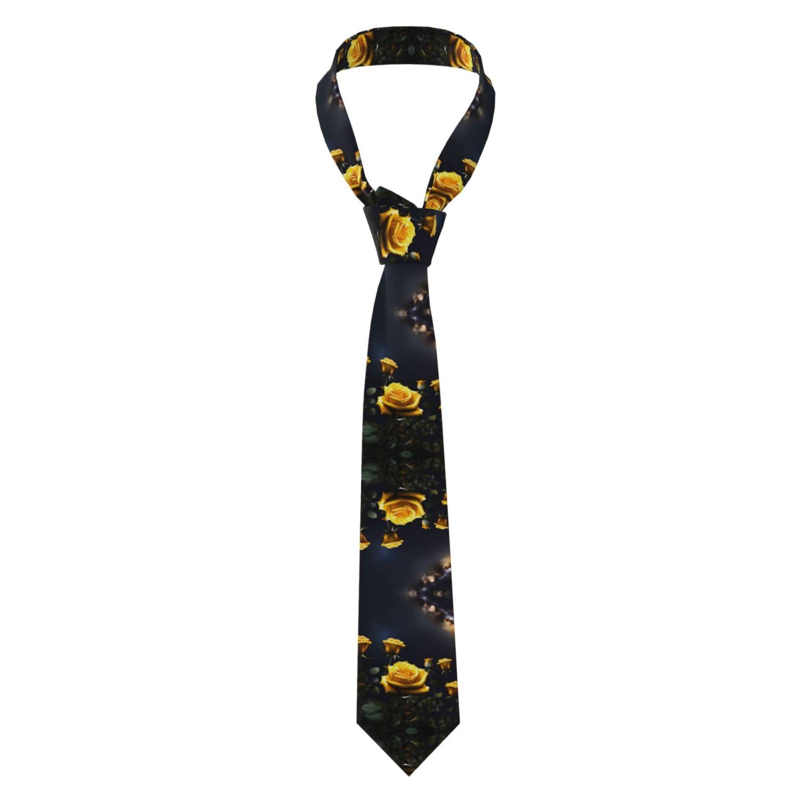 Whjshop Men's Black Beautiful Yellow Roses Printing Necktie For Business, Daily Wear, Work, Birthdays, Weddings, Parties, Banquets Easy Care 57X3.1 In