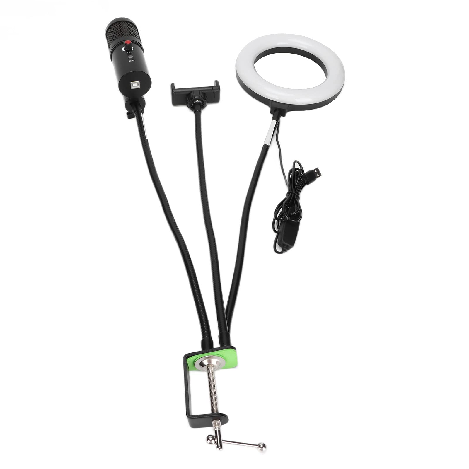 Yunseity RGB-USB-mikrofon MIT Stummschaltung, Podcast-Kondensator-Nierenmikrofon-Kit MIT auf (A6S mit Tischschlauchhalterung mit Fülllicht)