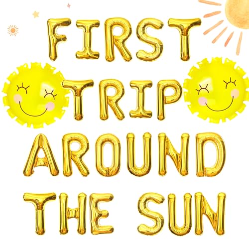 Gold First Trip Around the Sun Balloons First Trip Around the Sun Party Decoration Sun First Birthday Party Decoration Sun Balloons Sun First Birthday Party Supplies