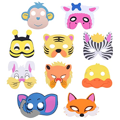 10 Piezas Mascaras Animales para Nios con Cuerda Elstica Mascaras Animales Selva de Espuma EVA Mascaras Cumpleaos Infantil Animales Mscaras de Fiesta para Baile de Mscaras, Navidad, Halloween