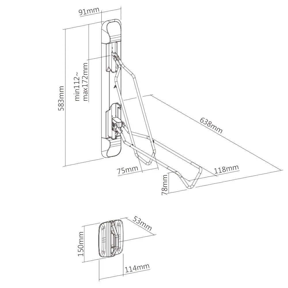 Fahrradhalterung Wand Schwenkbare Wandhalterung bis 35 kg, passend für 54 bis 70 mm Reifenbreite, für platzsparende Aufbewahrung in Garage