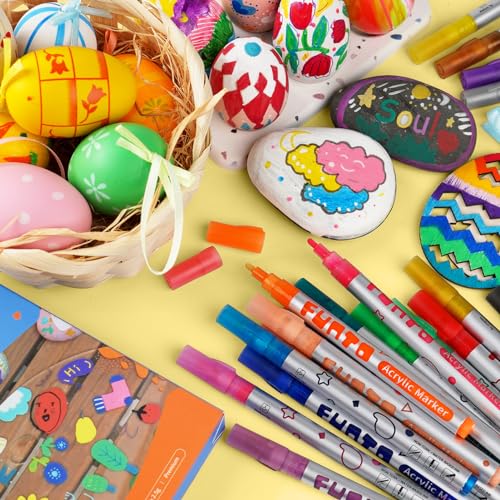 Image of Funto Acrylic Paint Pens for Rock Painting, Fabric, Wood, Canvas, Metal, Ceramic, Glass, 24 Colors Paint Marker Set, Non-Toxic, Quick Drying