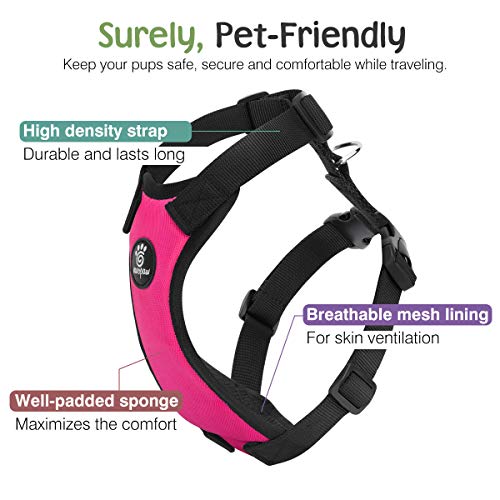 VavoPaw Dog Seat Belt, Safety Vest Dog Car Harness with Adjustable Buckle Dog Seat Belt for Vehicle Nylon Pet Safety Seat Belts Heavy Duty(XL, Magenta)