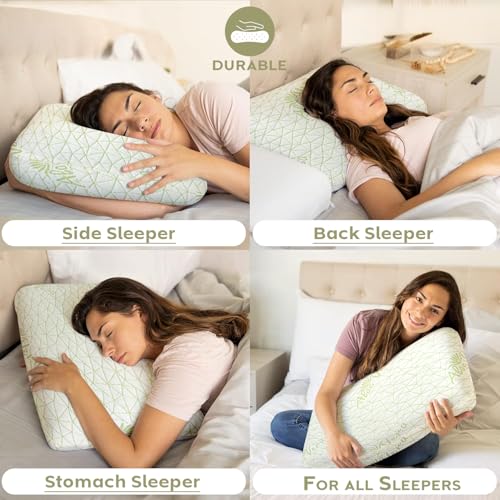 Image of AYKA Aloevera Memory Foam Pillow for Neck & Shoulder Pain | Neck Orthopedic Pillow for Sleeping, Pain Relief & Spinal Alignment | Ergonomic Design | 2 Years Warranty (Set of 2)
