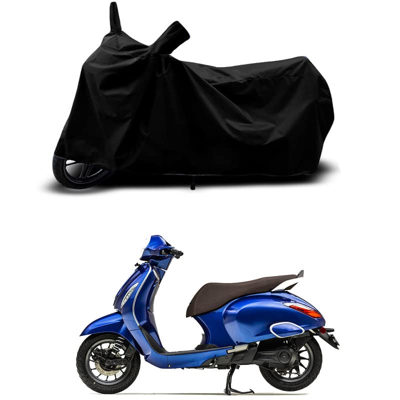 Image of 100% Scratchproof /UV-Rays /Heat Protection /Birds Dropping /Water Resistant /Dust Proof /Waterproof /Full Bike Scooty Two Wheeler Body Cover Compatible for Chetak All Varients[Black]