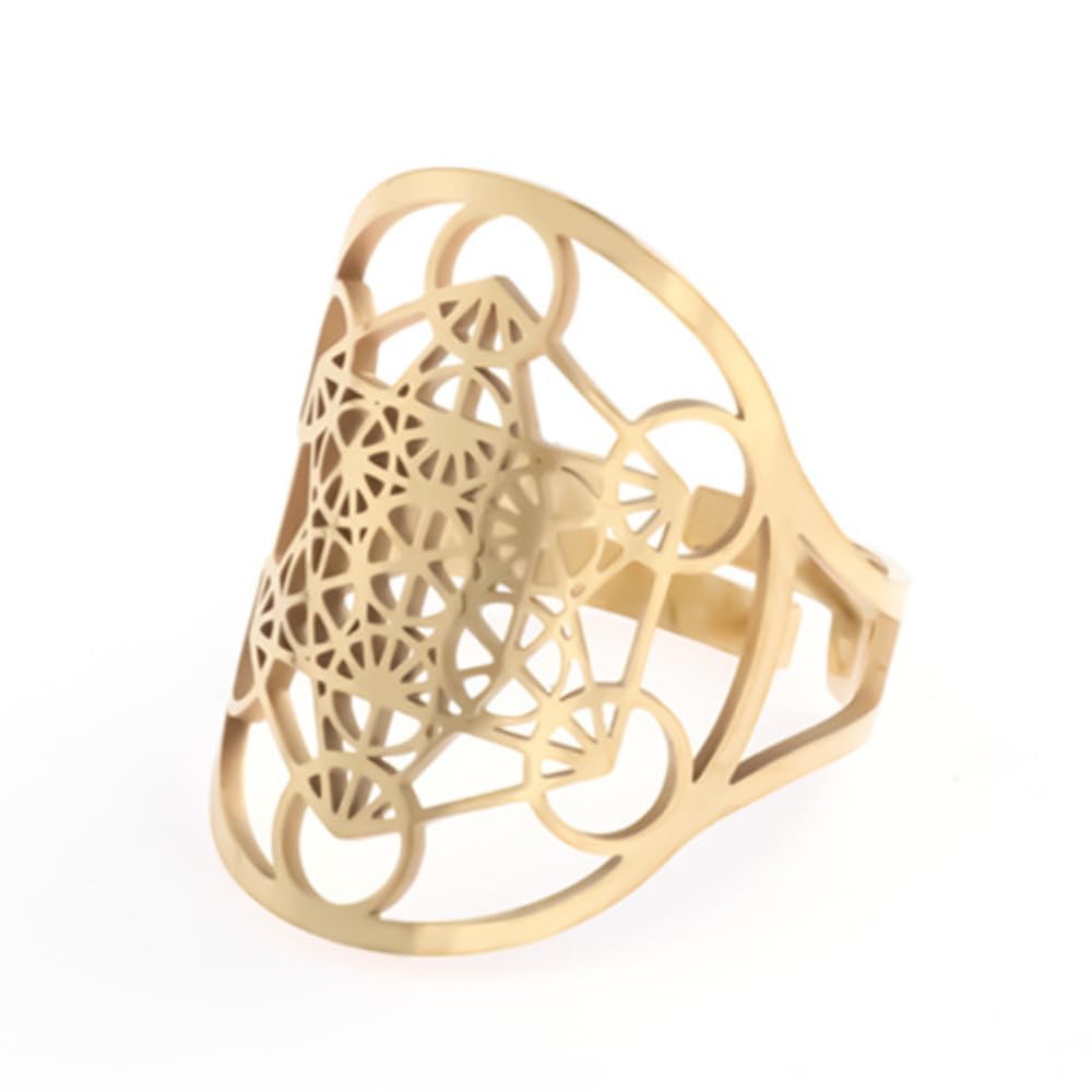 Angel Seal Archangel Metatron Cube Ring Sacred Geometry Seals of Archangel Angel Rings for Women Vintage Stainless Steel Jewelry