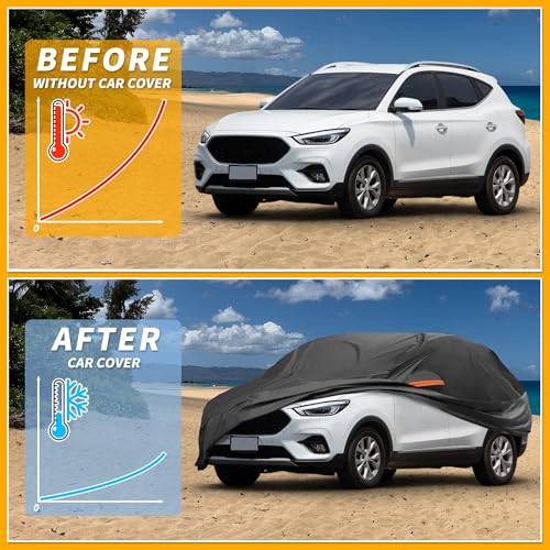 Image of All-Weather Waterproof Car Cover - UV-Resistant Outdoor Full Exterior Protection for mg ZS 190T-PU Black with Right Side Zipper
