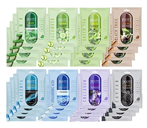 Jigott Korea Skin Care Real Ampoule Full Face Facial Mask Pack 4 of Each 8 Types A Set (32 Pack)