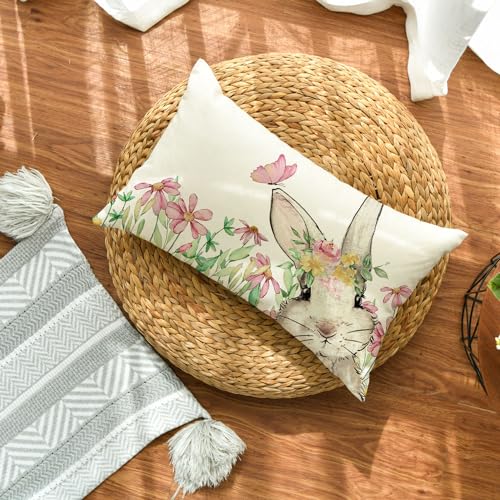 Avoin Colorlife PILLOWCOVER-EASTER-3050-027 Easter Floral Garland Bunny Throw Pillow Cover thumb #3