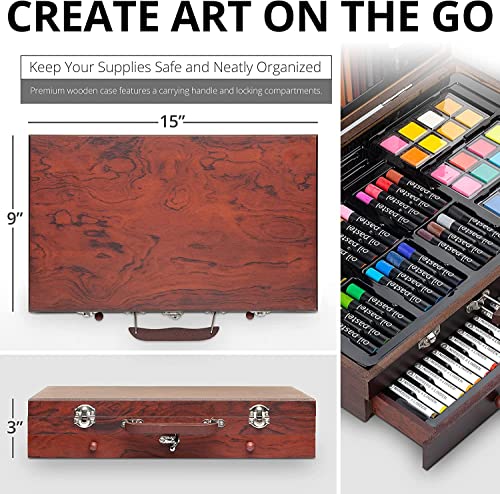 Norberg & Linden Art Supplies, Xxl144 Art Set In Deluxe Wooden Box With Drawer Includes Crayons, Oil Pastels, Watercolor Paints, Colored Pencils, Sharpener, Sketch Pad For Adults And Kids #TOP4