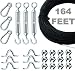 Bysn String Light Hanging Kit,Globe String Light Suspension Kit, Outdoor Light Guide Wire,Vinyl Coated Stainless Steel Steel Cable, 164 ft.With Turnbuckle and Hooks