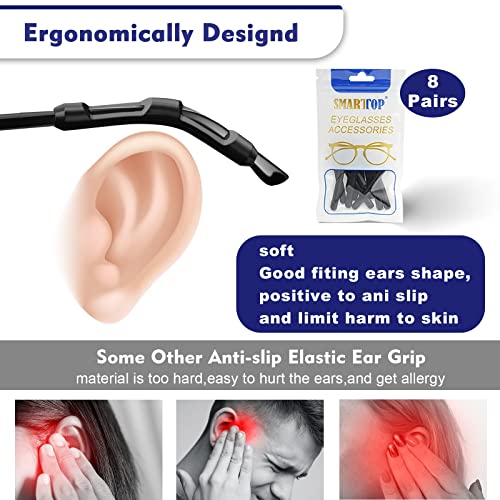 SMARTTOP Eyeglass Ear Grips Sleeve 8Pairs Upgrade anti-slip Silicone Eyeglasses Temple Tips Sleeve Retainer Glasses Ear hooks