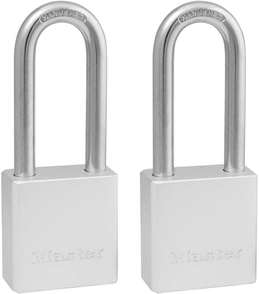 Master Lock Heavy Duty Solid Aluminum Padlock, Key Retaining Lock for Outdoor Use, 2in. Extended Shackle, Keyed Alike Padlocks, 2 Pack, 570TLH Silver
