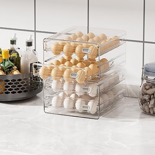 Egg Holder For Refrigerator - Stackable, Holds 24 Eggs, With Date Tracker Lid (Gray)