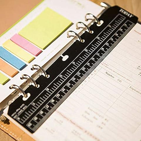 SUPERTOOL Notebook Binder Ruler A5 6-Ring Page Marker Ruler Black Plastic Filofax A5 Ruler for Journal Magazine Notebook (Black, 1Pcs) Cover