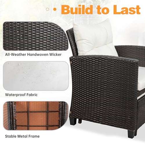 Shintenchi 5 Pieces Patio Furniture Set, Outdoor Wicker Patio Conversation Set with Ottoman, All Weather Rattan Outside Chairs with Coffee Table & Cushion for Porch, Garden, Backyard, Beige - Image 5