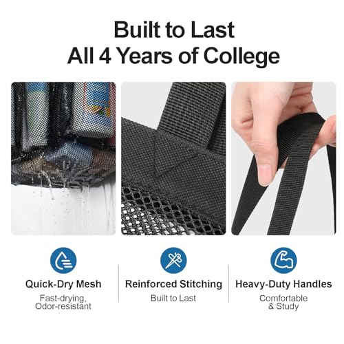 Mesh-Shower-Caddy-Portable-8-Pockets-S-Hook-Shower-Bag-for-Dorm-Camping-2-Handle-Quick-Dry-Hanging-Toiletry-Organizer-College-Dorm-Room-Essentials-for-Girls-Gym-Travel-Bathroom-Black