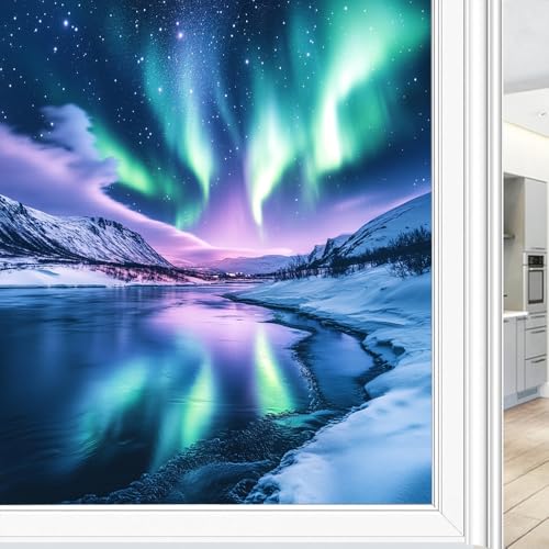 Vinilo decorativo de ventana forest aurora borealis 17.7 x 23.6 in miniatura 1