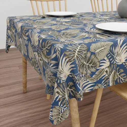 Image of Wings Star Premium Center Table Cover, PVC Fabric, 40x60 inch Size | Table Cloth | PVC 4 Seater Rectangular Center Table Cover | Table Sheet for Dining, Party, Events | Waterproof Blue & Beige