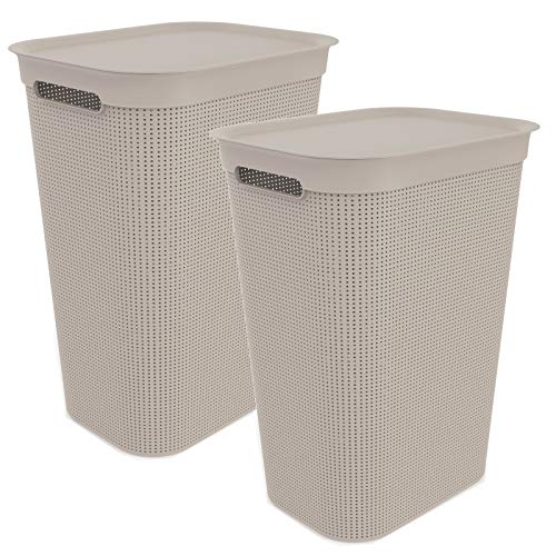 Rotho Brisen 2er- Set Wäschesammler 50l mit Deckel und 2 Griffen,...