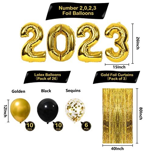 New Years Eve Party Supplies 2023,39 Pcs Happy New Year Decorations Set With Large Foil Balloons,Happy New Year Banner,Gold Foil Curtains Black,Gold,Confetti Balloons Happy New Years Decorations 2023 #TOP1