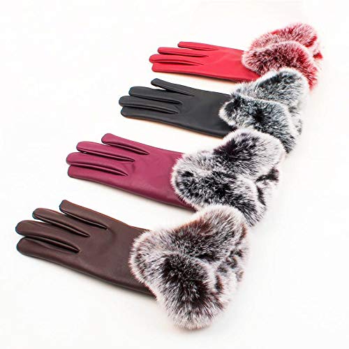 Image of Krystle Devil Women's & Girl's PU Warm Gloves Rabbit Fur Wrist Mittens (Wine Red; Free Size)