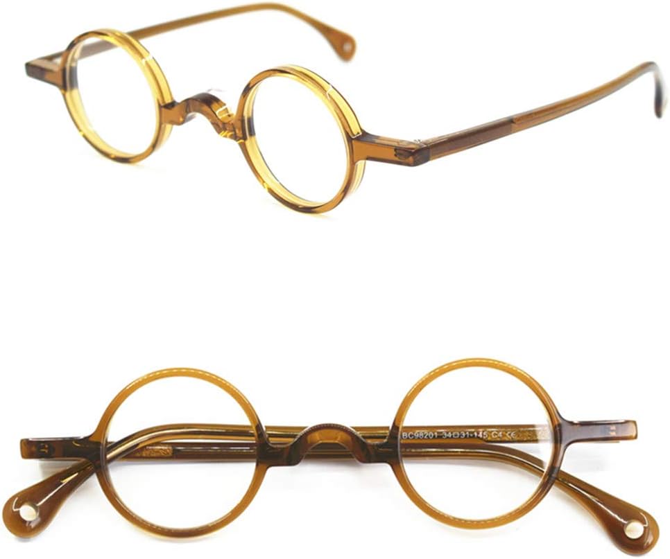 Vintage Small Round 34mm Eyeglass Frames Acetate Full Rim Hand Made Men Women Unisex Myopia Rx able