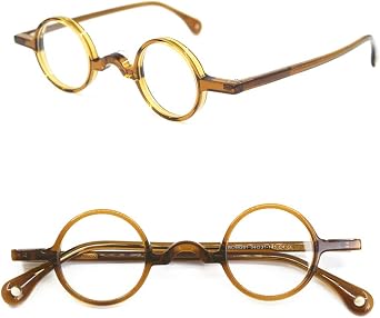 Vintage Small Round 34mm Eyeglass Frames Acetate Full Rim Hand Made Men Women Unisex Myopia Rx able