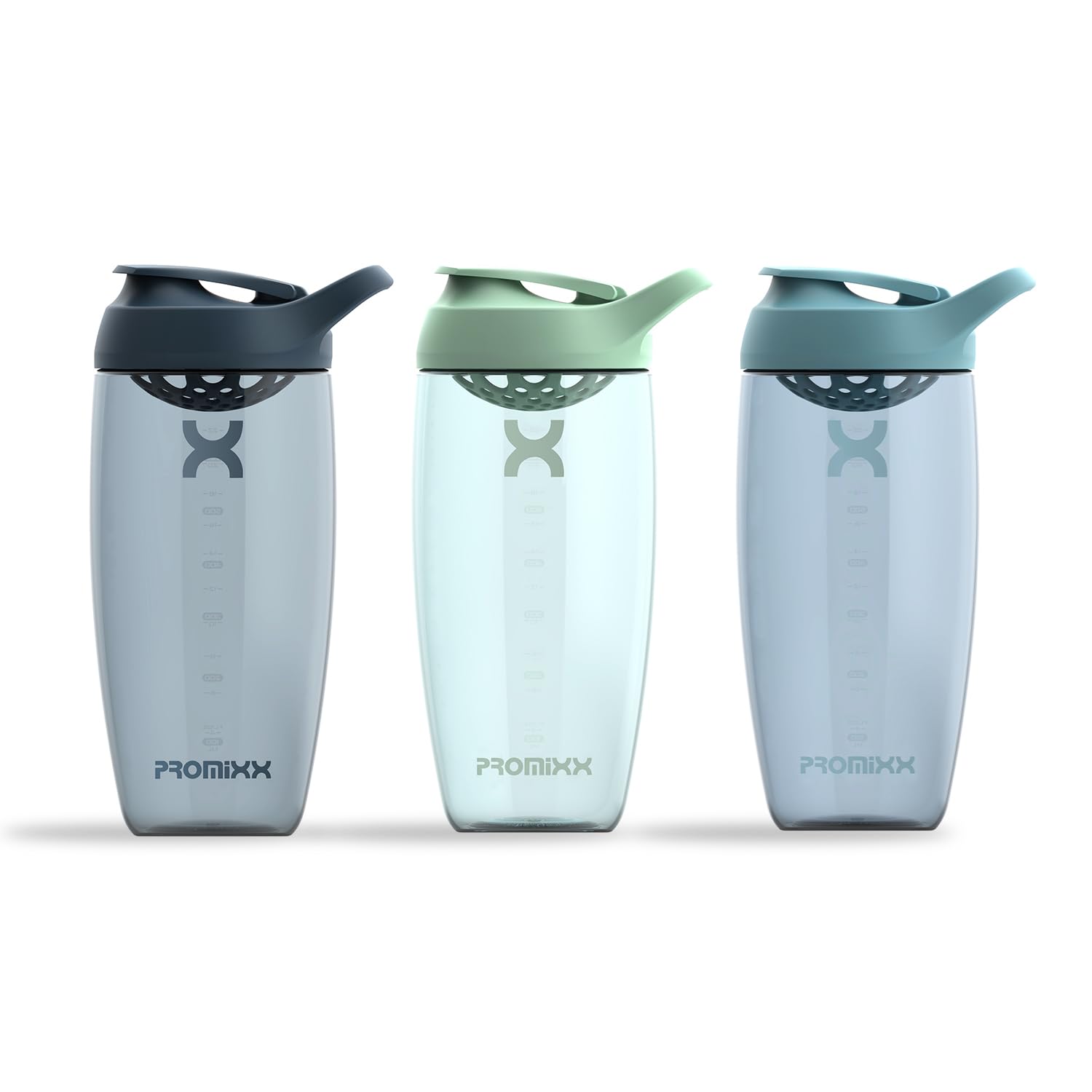 Promixx PURSUIT Protein Shaker Bottle 3-Pack – Premium Sports Blender Bottles for Protein Mixes and Supplement Shakes – Midnight Blue, Seagrass Green, Ocean Calm Blue, 700ml Midnight Blue + Seagrass Green + Ocean Calm Blue