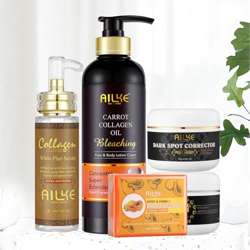 Zestaw 5 w 1 do wybielania kolagenowego, oczyszczania, nawilża, rozjaśniająca, z organicznym olejem z marchwi, jasna skóra, jednolita, brązowe plamy, plamy starsze, plamy słoneczne