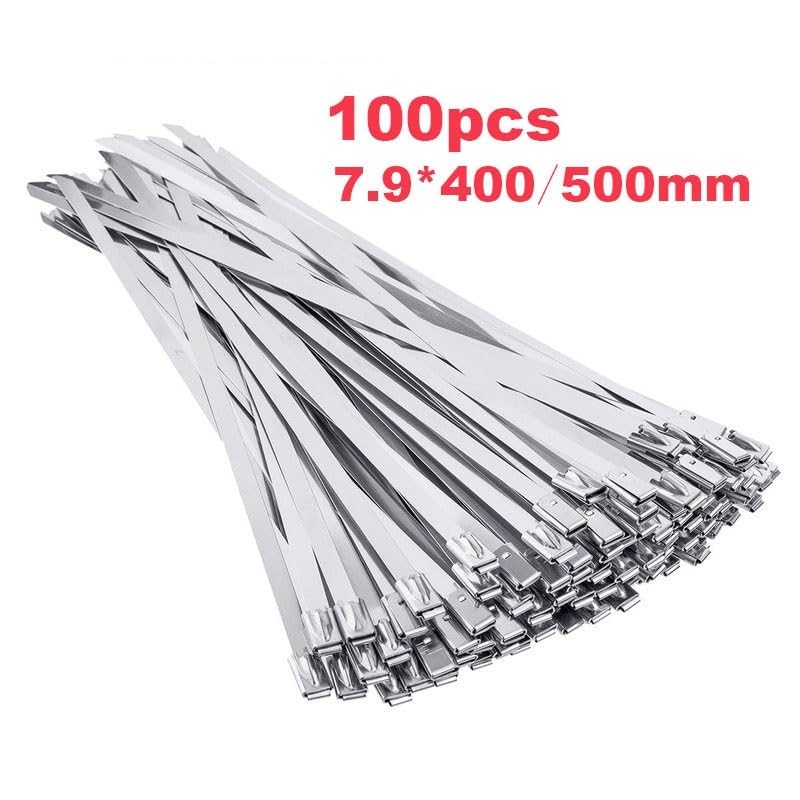 Opaski zaciskowe Opaski zaciskowe stalowe Opaski zaciskowe metalowe Opaski zaciskowe ze stali nierdzewnej, ok. 100 szt., szerokość 7,9 mm, opaski zaciskowe ze stali nierdzewnej, owijki do wydechu, pow