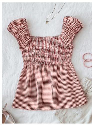 SOLY HUX Girl's Gingham Tops Y2K Cute Blouse Summer Sweetheart Neck Shirts Aesthetic Clothes2