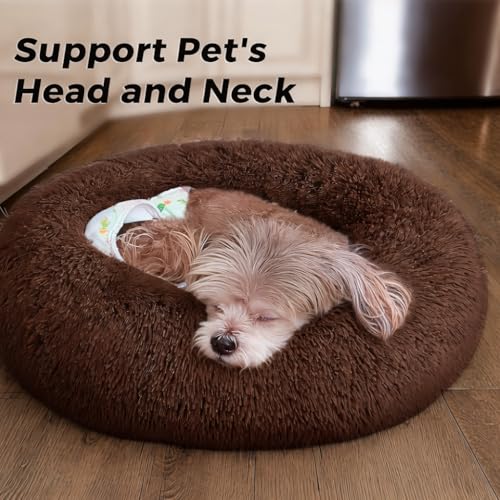 Image of ZEXSAZONE Round Donut Pet Bed for Cats and Puppies Dogs, Cozy and Plush, Raised Bedside Support, Both Sides Use Like 2 in One, Washable, Sizes for Small, Medium, and Large Pets. (Coffee, Small)