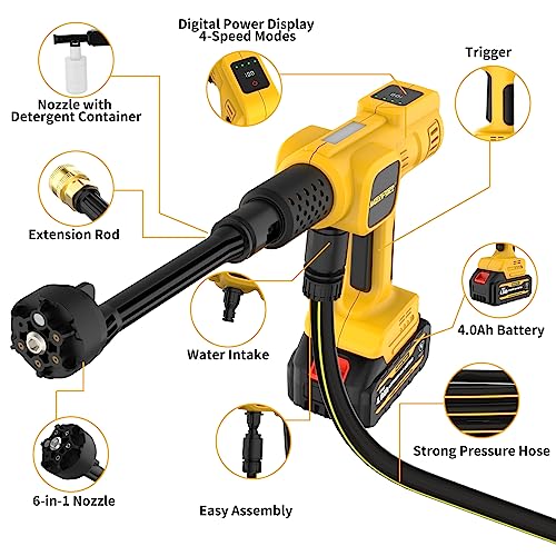 Maxipact Cordless Pressure Washer, 1080Psi-Brushless Portable Pressure Washer, 4 Speed Adjustment Lcd Touch Screen, Portable Power Washer With 6 In 1 Nozzle, 4.0Ah Battery Pressure Washer Washing Car thumb #7