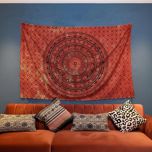 Image of Craft Trade 50x60 Inches Psychedelic Orange Cotton Mandala Ombre Wall Hanging Tapestry