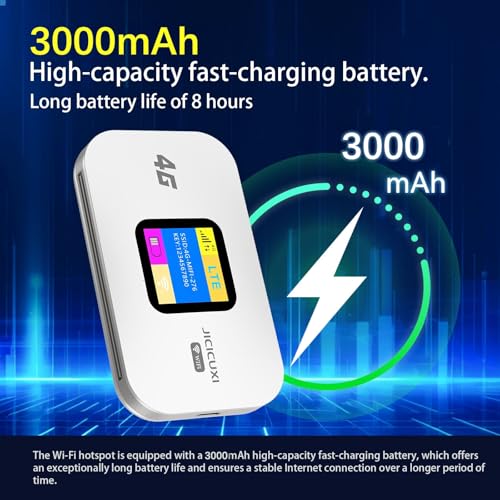Image of 4G LTE Mobile Hotspot Router, Portable WiFi Hotspot for Travel, WiFi 6 Router 3000mAh /300Mbps High Speed Hotspot Device Support 12 Users, Camping, Motorhomes, Office-Ice White