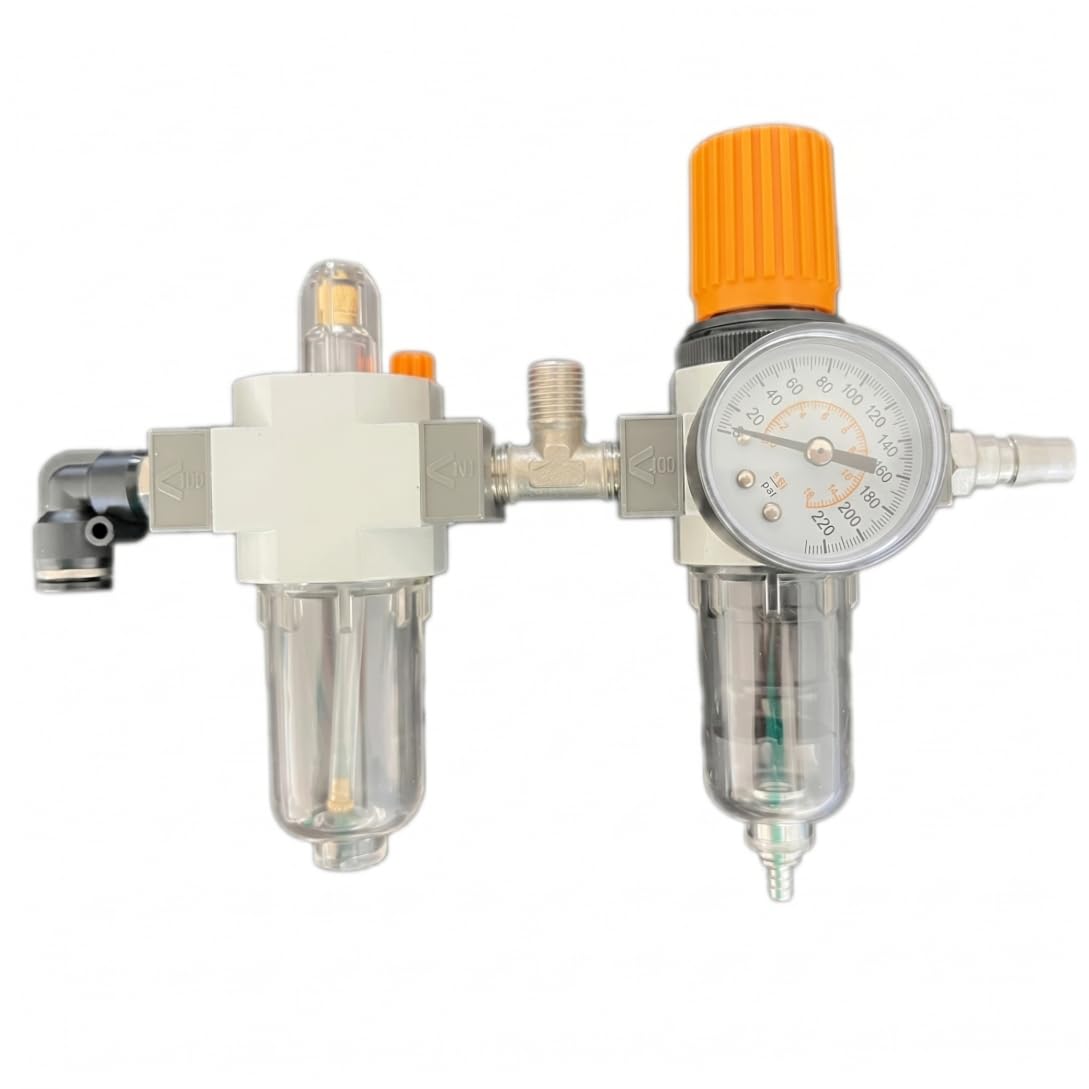 Regulador de presión de aire en línea, regulador de presión de agua con manómetro - Accesorio para cambiador de neumáticos, 1/4 Npt, plateado