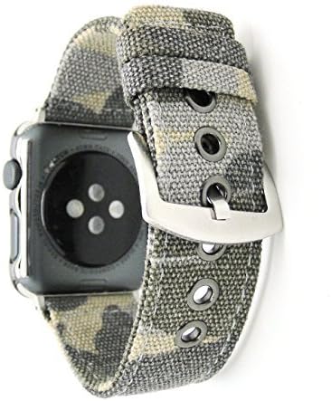 Canvas Band for Apple Watch Band 45mm 44mm 42mm,NewSilkRoad Canvas Cotton Woven Bracelet Wrist Strap with Metal Clasp Adapter for iWatch SE Series7 6 5 4 3 2 1 Sport Edition (Camouflage Brown)