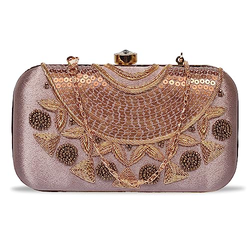 Image of umera golden clutch for womens neck work full of embroidery for girls, Women's Beautiful Bling Bag | Evening Bag, Bridal Purse & Party Handbag | Wedding & Special Occasion Clutch