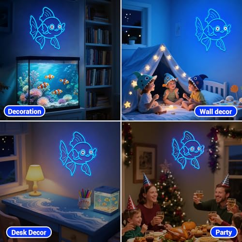 Image of Neon Signs for Wall Decor Lucky Blue Goldfish LED Signs for Wall Art Decor Ocean theme Restaurant Home Bar Kitchen Dining Bedroom Decor Christmas Gifts