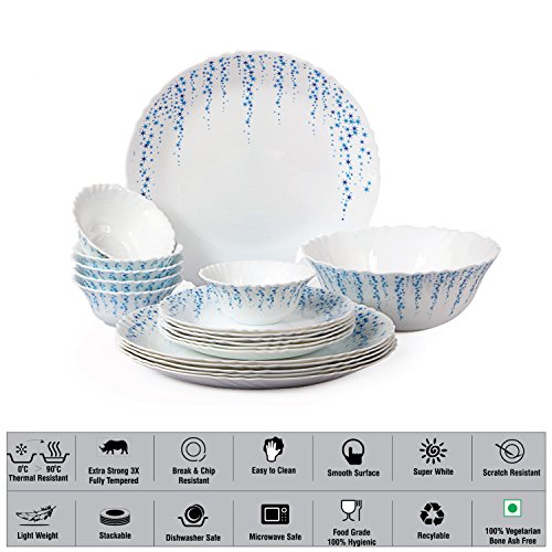 Image of Cello Imperial Sky Fall Opalware Dinner Set, 19 Pieces, White