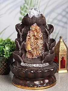 VIVARS Tabletop Water Fountain, Polyresin Indoor Outdoor Water Fountain with LED Lights for Home Decor Decoration Showpiece Gifts (TC-Radha-Krishna)