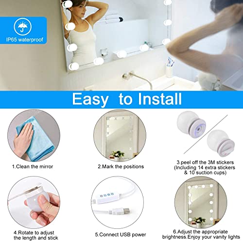 Image of Vanity Mirror Lights with 10 Dimmable Bulbs, 3 Color Modes & Adjustable Brightness - Makeup Lighting Kit for Table, Bathroom, Dressing Room & Beauty Mirror Decoration (Pack of 2)