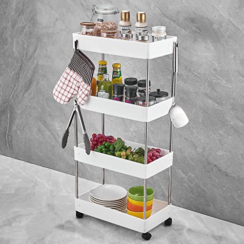 MICTREE Carrito de Almacenamiento de 4 Niveles, Carro Cocina con Ruedas, Carretilla Rodante Que Ahorra Espacio para Espacios Estrechos en la Cocina, el Dormitorio y el Baño 40 x 22 x 87cm