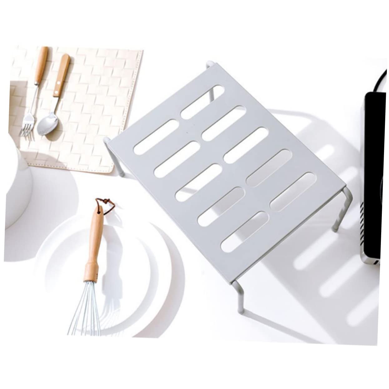 Vaguelly 2pezzi Scaffale Portaoggetti Da Cucina in Plastica Ripiano Strati Per Pentole Scaffale Bianco e Grigio Per Cucina Ufficio e Ristorante