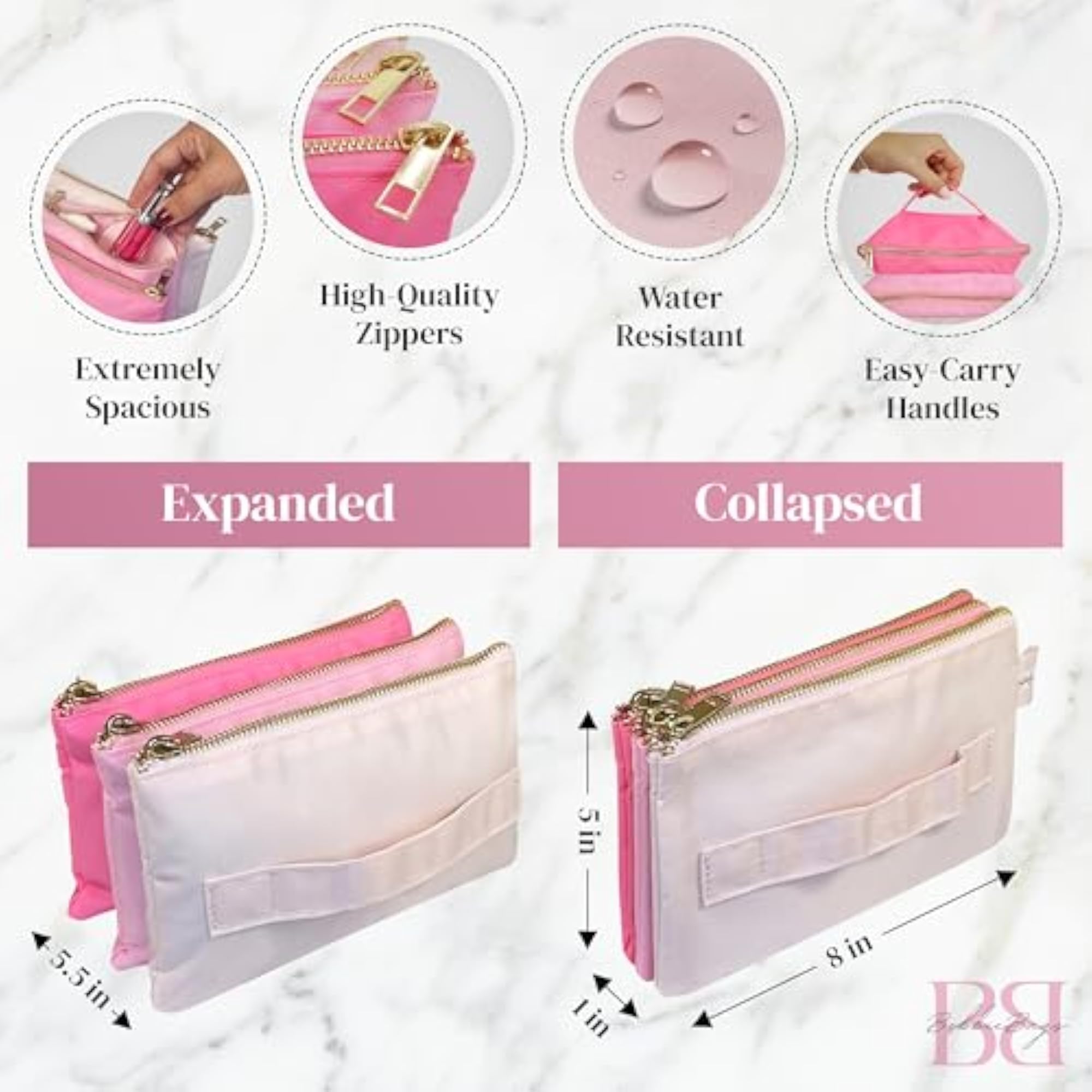 Travel Makeup Bag with Compartments, Large Capacity Pouch