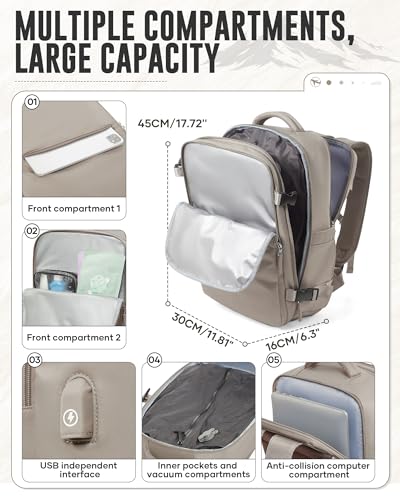 Image of Vacuum Travel Backpack with Electric Pump for Women Men, Vacpack Seal Compression Bags Waterproof Travel Backpack Carry on Flight Approved, Air Backpack Personal Item Carry on Backpacks（grey brown）