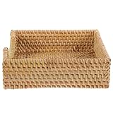 WEKADRIN Bandeja Servilletero Tejido de Ratán 18 Cm Cuadrada, Organizador para Servilletas y Pañuelos de Papel, Porta Toallas Decorativo para Cocina, Baño y Escritorio