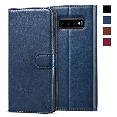KILINO Galaxy S10 Plus Wallet Case [Premium Leather] [Soft TPU] [RFID Blocking] [Shock-Absorbent Bumper] [Card Slots] [Kickstand] [Magnetic Closure] Flip Folio Cover for Samsung Galaxy S10+ (Blue)